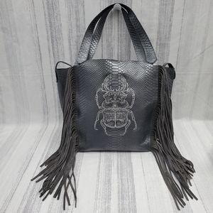 0880 Cere Ocho Ochenta Innes Leather Gray Beetle Shopper Free Spirit Fringe Bag